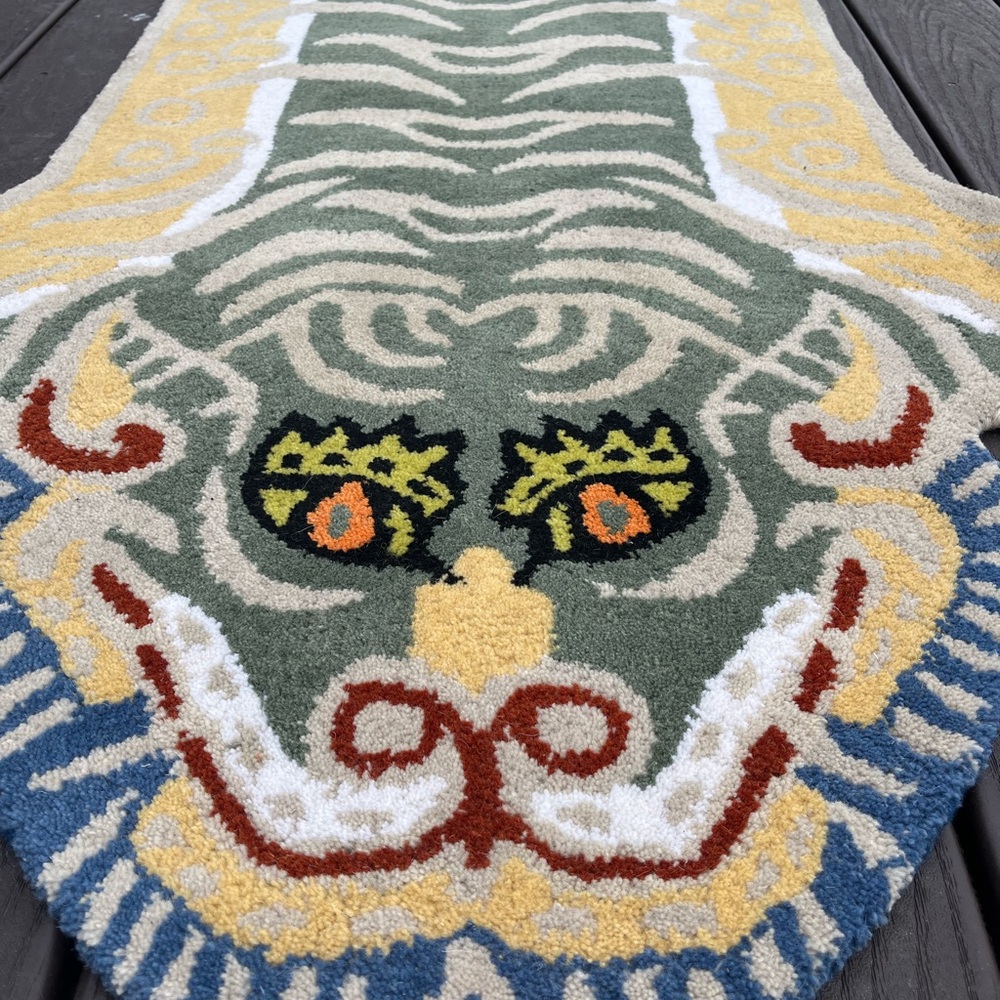 Handcrafted Dragon Area Rug - Green, Yellow, Blue